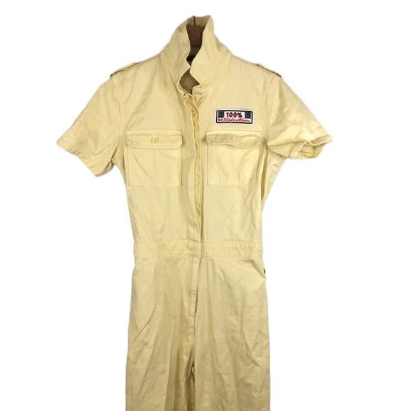 Forever 21 Patch Graphic Utility Jumpsuit Women's Size S Motor House NYC Yellow - Picture 2 of 8